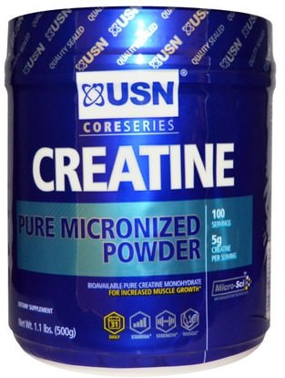 USN, Creatine, Pure Micronized Powder, Unflavored, 1.1 lbs (500 g) ,والرياضة، ومسحوق الكرياتين، تجريب