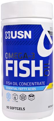 USN, Omega-3 Fish Oil, 1000 mg, 90 Softgels ,المكملات الغذائية، ايفا اوميجا 3 6 9 (إيبا دا)