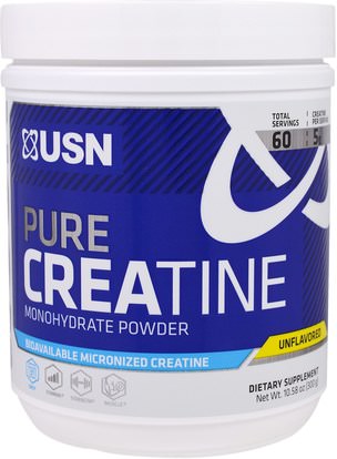 USN, Pure Creatine, Monohydrate Powder, Unflavored, 10.58 oz (300 g) ,والرياضة، ومسحوق الكرياتين، تجريب