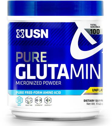 USN, Pure Glutamine Micronized Powder, Unflavored, 17.63 oz (500 g) ,المكملات الغذائية، الأحماض الأمينية، l الجلوتامين، l الجلوتامين مسحوق، الرياضة، الرياضة