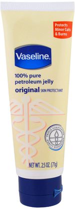 Vaseline, 100% Pure Petroleum Jelly, Original Skin Protectant, 2.5 oz (71 g) ,حمام، الجمال، غسول الجسم، والإصابات الحروق