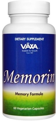 Vaxa International, Memorin, 60 Veggie Caps ,المكملات الغذائية، المثلية، اضطراب نقص الانتباه، إضافة، أدهد، الدماغ، الذاكرة
