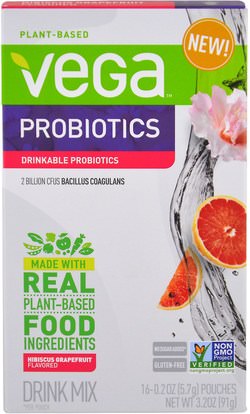 Vega, Drinkable Probiotics, Hibiscus Grapefruit, 16 Pouches, 0.2 oz (5.7 g) Each ,المكملات الغذائية، البروبيوتيك، استقرت البروبيوتيك