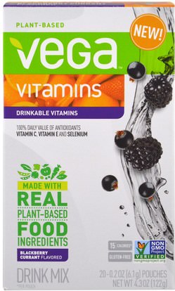 Vega, Drinkable Vitamins, Blackberry Currant, 20 Pouches, 0.2 oz (6.1 g) Each ,الفيتامينات، الفيتامينات السائلة