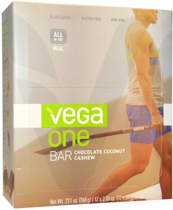 Vega, One Bar, Chocolate Coconut Cashew, 12 Bars, 2.26 oz (64 g) Each ,والمكملات الغذائية، والهدايا استبدال وجبة، والحانات الغذائية