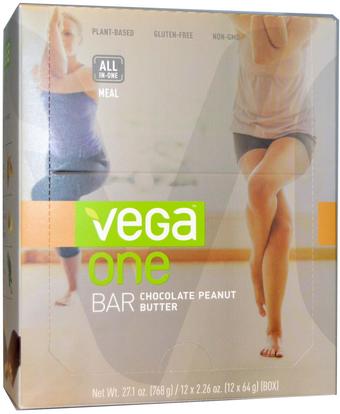 Vega, One Bar, Chocolate Peanut Butter, 12 Bars, 2.26 oz (64 g) Each ,المكملات الغذائية، الحانات الغذائية