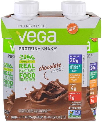 Vega, Protein + Shake, Chocolate, 4 Pack, 11 fl oz (325 ml) Each ,والرياضة، والرياضة، والبروتين