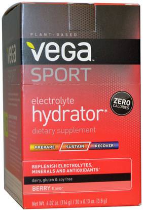 Vega, Sport, Electrolyte Hydrator, Berry, 30 Packs, 0.13 oz (3.8 g) Each ,والرياضة، بالكهرباء شرب التجديد