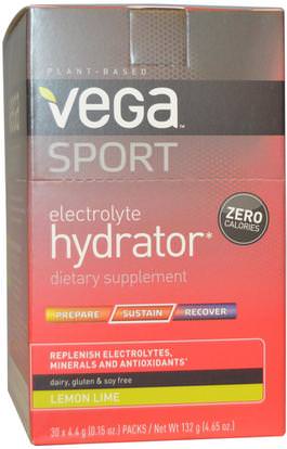 Vega, Sport, Electrolyte Hydrator, Lemon Lime, 30 Packs, 0.15 oz (4.4 g) Each ,والرياضة، بالكهرباء شرب التجديد
