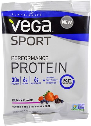 Vega, Sport, Performance Protein Drink Mix, Berry Flavor, 1.5 oz (42 g) ,Herb-sa