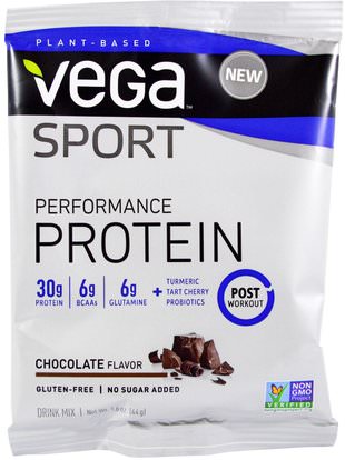 Vega, Sport, Performance Protein Drink Mix, Chocolate Flavor, 1.6 oz (44 g) ,Herb-sa