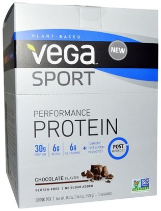 Vega, Sport Performance Protein Drink Mix, Chocolate Flavor, 12 Packets, 1.6 oz (44 g) Each ,والرياضة، والرياضة، والبروتين
