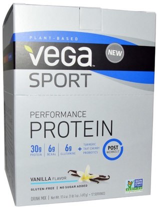 Vega, Sport Performance Protein Drink Mix, Vanilla Flavor, 12 Packets, 1.45 oz (41 g) Each ,والرياضة، والرياضة، والبروتين