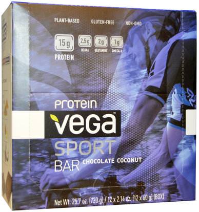 Vega, Sport Protein Bar, Chocolate Coconut, 12 Bars, 2.14 oz (60 g) Each ,والرياضة، والبروتين أشرطة