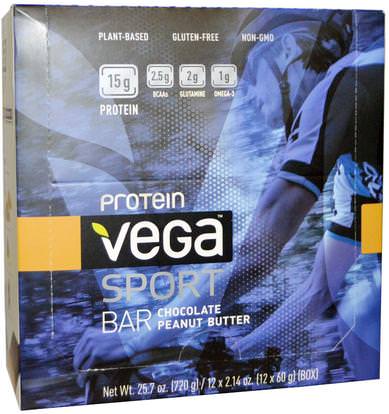 Vega, Sport Protein Bar, Chocolate Peanut Butter, 12 Bars, 2.14 oz (60 g) Each ,والرياضة، والبروتين أشرطة