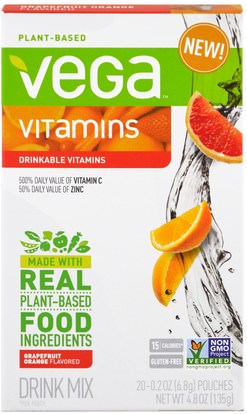Vega, Vega Drink Mix, Vitamins, Grapefruit Orange Flavored, 20 Pouches, 0.2 oz (6.8 g) Each ,الفيتامينات، الفيتامينات السائلة