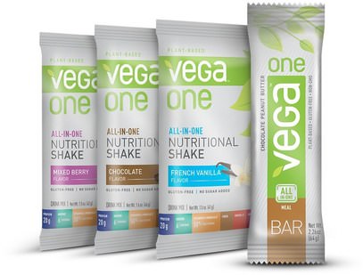 Vega, Vega One, All-In-One, Bar & Nutritional Shake Drink Mixes, 4 Pieces ,والرياضة، والمكملات الغذائية، والبروتين