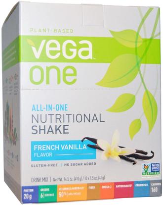 Vega, Vega One, All-in-One Nutritional Shake, French Vanilla, 10 Packets, 1.5 oz (41 g) Each ,المكملات الغذائية، سوبرفوودس