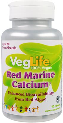 VegLife, Red Marine Calcium, 90 Tablets ,المكملات الغذائية، والمعادن، والكالسيوم