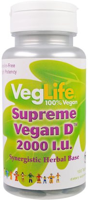 VegLife, Supreme Vegan D, 2000 I.U., 100 Tablets ,الفيتامينات، فيتامين d3