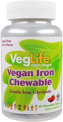 VegLife, Vegan Iron Chewable, Berry Flavor, 60 Chewable Tablets ,المكملات الغذائية، والمعادن، والحديد