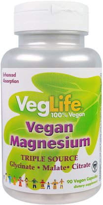 VegLife, Vegan Magnesium, Triple Source, 90 Vegan Caps ,المكملات الغذائية، المعادن، المغنيسيوم