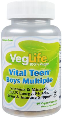 VegLife, Vital Teen Boys Multiple, 60 Vegan Capsules ,الفيتامينات، الفيتامينات المتعددة، الأطفال الفيتامينات