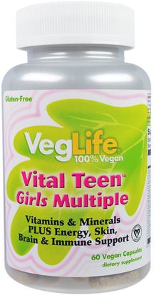 VegLife, Vital Teen Girl Multiple, 60 Vegan Capsules ,الفيتامينات، الفيتامينات المتعددة، الأطفال الفيتامينات