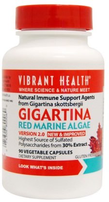 Vibrant Health, Gigartina, Red Marine Algae, Version 2.0, 90 Vegetable Capsules ,المكملات الغذائية، الطحالب المختلفة، الأحمر البحرية الطحالب البحرية