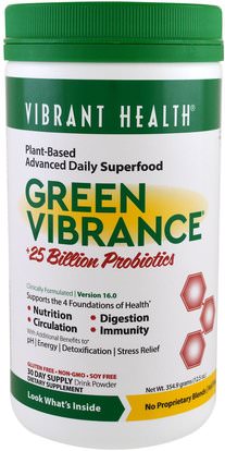Vibrant Health, Green Vibrance +25 Billion Probiotics, Version 16.0, 12.5 oz (354.9 g) ,المكملات الغذائية، سوبرفوودس، الخضر، الأخضر العطر