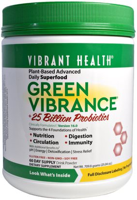 Vibrant Health, Green Vibrance +25 Billion Probiotics, Version 16.0, 25.04 oz (709.8 g) ,المكملات الغذائية، سوبرفوودس، الخضر، الأخضر العطر