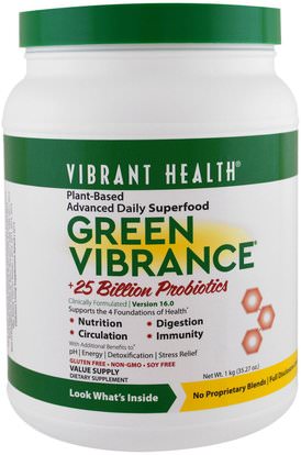 Vibrant Health, Green Vibrance +25 Billion Probiotics, Version 16.0, 35.27 oz (1 kg) ,المكملات الغذائية، سوبرفوودس، الخضر، الأخضر العطر