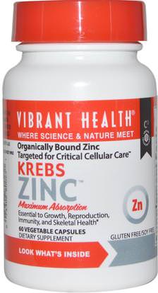 Vibrant Health, Krebs Zinc, 60 Veggie Caps ,المكملات الغذائية، المعادن، الزنك