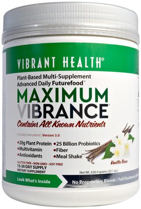Vibrant Health, Maximum Vibrance, Version 3.0, Vanilla Bean, 22.1 oz (626.4 g) ,والمكملات الغذائية، واستبدال وجبة يهز، سوبرفوودس