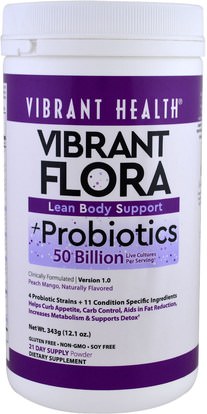 Vibrant Health, Vibrant Flora, Lean Body Support, Probiotics, Version 1.0, Peach Mango, 1.21 oz (343 g) ,المكملات الغذائية، البروبيوتيك