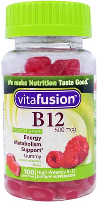 VitaFusion, B12, Natural Raspberry Flavor, 500 mcg, 100 Gummies ,الفيتامينات، فيتامين ب، فيتامين b12، منتجات حساسة للحرارة