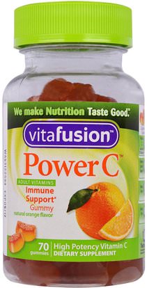 VitaFusion, Power C, High Potency Vitamin C, Natural Orange Flavor, 70 Gummies ,الفيتامينات، فيتامين ج، فيتامين ج مضغ، منتجات حساسة للحرارة