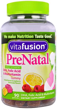 VitaFusion, PreNatal, DHA, Folic Acid & Multivitamin, 90 Gummies ,الفيتامينات، الفيتامينات قبل الولادة، غوميز