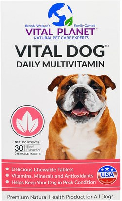 Vital Planet, Vital Dog Daily Multivitamin, Beef Flavored, 30 Chewable Tablets ,الفيتامينات، الفيتامينات، الحيوانات الأليفة الكلاب