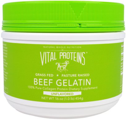 Vital Proteins, Beef Gelatin, Unflavored, 16 oz (454 g) ,الصحة، العظام، هشاشة العظام، الكولاجين، صحة الأظافر، الجيلاتين