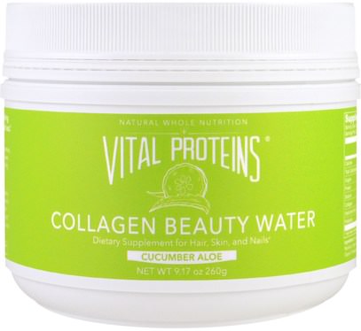 Vital Proteins, Collagen Beauty Water, Cucumber Aloe, 9.17 oz (260 g) ,الصحة، العظام، هشاشة العظام، الكولاجين، النساء، مكملات الشعر، مكملات الأظافر، ملاحق الجلد