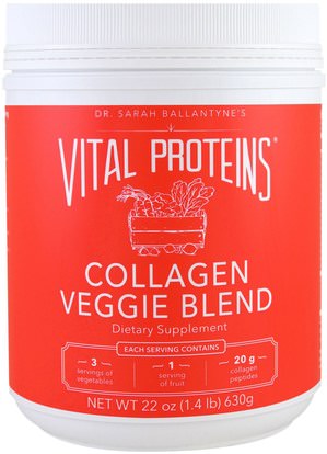 Vital Proteins, Collagen Veggie Blend, 22 oz (630 g) ,الصحة، العظام، هشاشة العظام، الكولاجين، النساء، مكملات الشعر، مكملات الأظافر، ملاحق الجلد