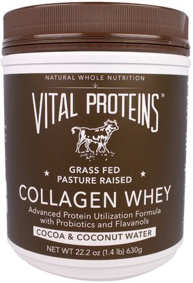 Vital Proteins, Collagen Whey, Cocoa & Coconut Water, 22.2 oz (630 g) ,الصحة، العظام، هشاشة العظام، الكولاجين، المكملات الغذائية