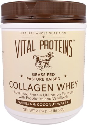 Vital Proteins, Collagen Whey, Vanilla & Coconut Water, 20 oz (567 g) ,الصحة، العظام، هشاشة العظام، الكولاجين