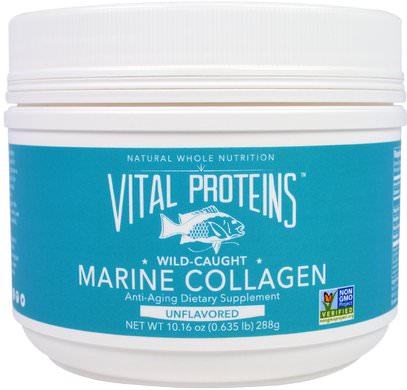 Vital Proteins, Marine Collagen, Wild Caught, Unflavored, 10.16 oz (288 g) ,الصحة، العظام، هشاشة العظام، الكولاجين، المكملات الغذائية