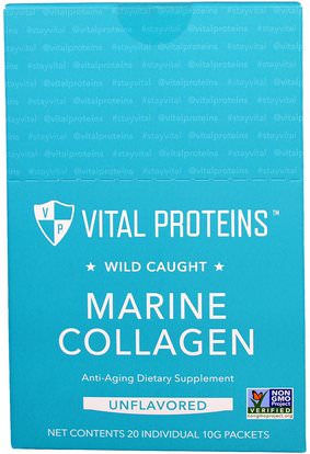 Vital Proteins, Wild Caught, Marine Collagen, Unflavored, 20 Individual Packets (10 g) ,الصحة، العظام، هشاشة العظام، الكولاجين، المكملات الغذائية