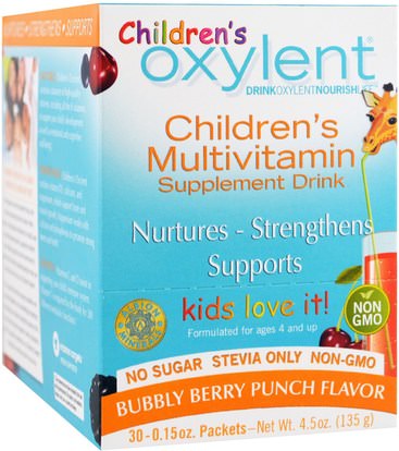 Vitalah, Childrens Oxylent,Multivitamin Supplement Drink, Bubbly Berry Punch, 30 Stick Packets, 4.5 g Each ,الفيتامينات، الفيتامينات المتعددة، الأطفال الفيتامينات