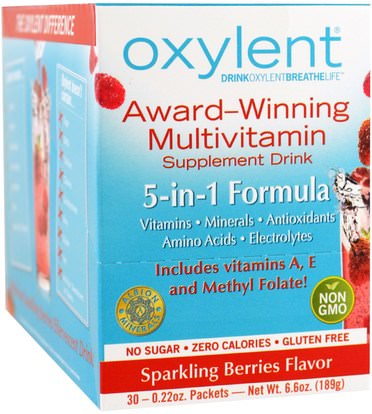 Vitalah, Oxylent, Multivitamin Supplement Drink, Sparkling Berries, 30 Packets, (6.3 g) Each ,والرياضة، والشراب بالكهرباء تجديد، الفيتامينات السائلة