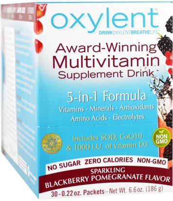 Vitalah, Oxylent, Multivitamin Supplement Drink, Sparkling Blackberry Pomegranate, 30 Packets, 0.22 oz (6.2 g) Each ,والرياضة، والشراب بالكهرباء تجديد، الفيتامينات السائلة