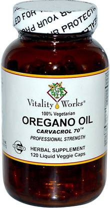 Vitality Works, Oregano Oil, Carvacrol 70, 120 Liquid Veggie Caps ,المكملات الغذائية، زيت أوريغانو